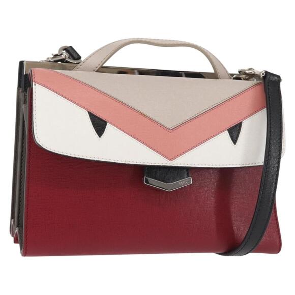 FENDI Demi Jour Bag Bugs Monster Hand Bag Leather Red Silver - Picture 1 of 14